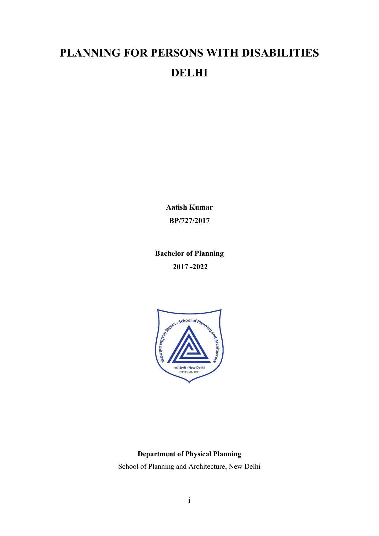 Planning for Persons with Disabilities — Thesis — page 1/14